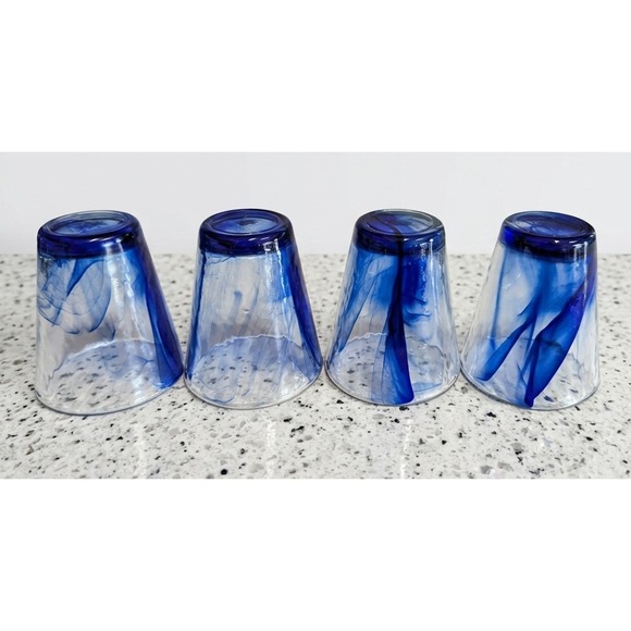 Bormioli Rocco 12 oz Italy Murano Cobalt Blue Swirl Textured Glasses Set of 4 - Picture 8 of 8